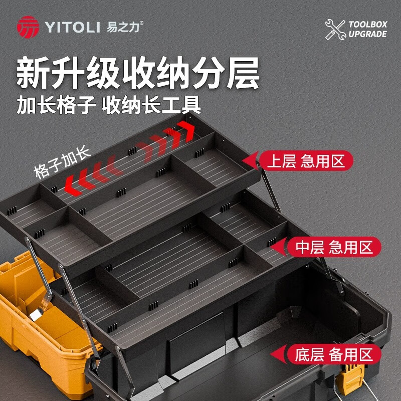 Yizhili tool box storage box three-layer folding electrician's special large-capacity household storage and organization hardware tool box 21-inch three-layer folding tool box (yellow and black)