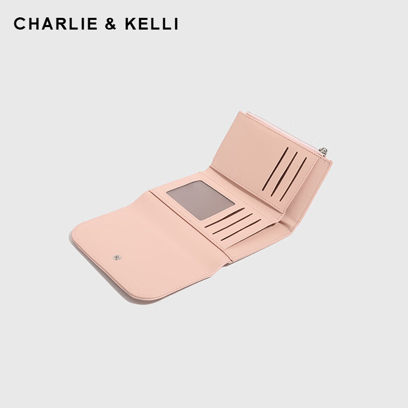 CHARLIE&KELLI CK brand wallet women's 2026 new short wallet multi-card slot coin purse card holder pink practical birthday gift for girlfriend and wife