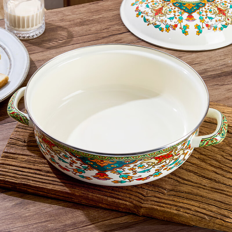 Yupinjia enamel basin old-fashioned pickled fish basin with lid household binaural large boiled fish spicy soup bowl lard basin enamel pickled fish large basin bowl