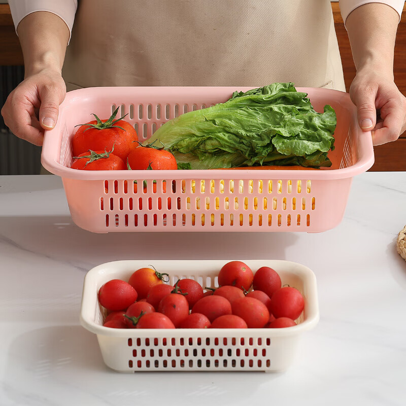 Bodenju thickened drain basket vegetable washing basket kitchen drain sieve drain basket rectangular household pink medium (square) two pack