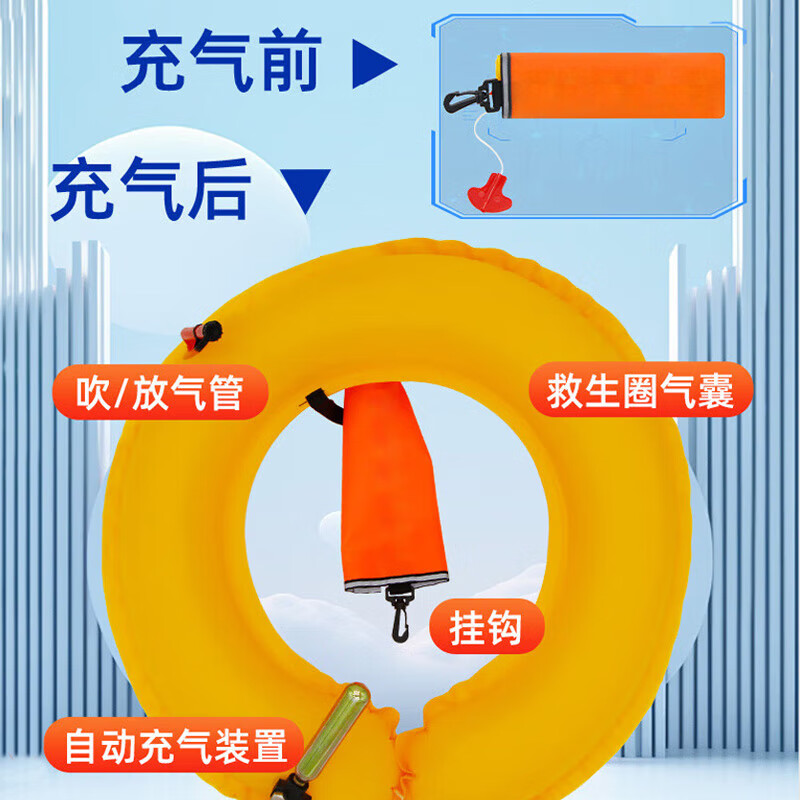 Minggu fall-in-water protection drawstring automatic inflatable lifebuoy vehicle-mounted lifejacket outdoor portable anti-drowning emergency rescue tool large buoyancy CW515446