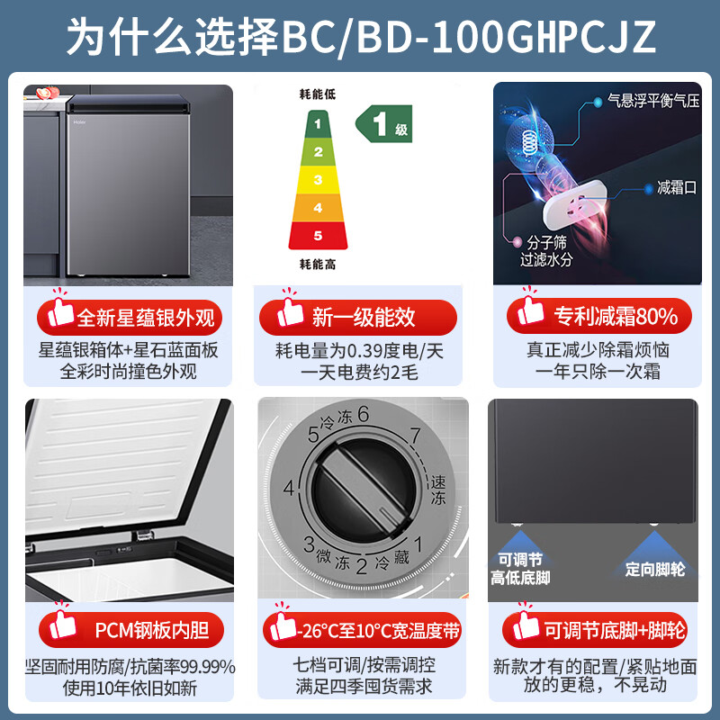 Haier Sapphire Blue Freezer Household Small 200 Liter 300 Liter No Need for Frequent Defrosting First Class Energy Efficiency Commercial Large Capacity Freezer Energy Saving Freezer Refrigerator Dual-purpose Single Temperature Small 100 Liter Hot-Selling PCM Steel Plate Liner Minus 35 Degrees