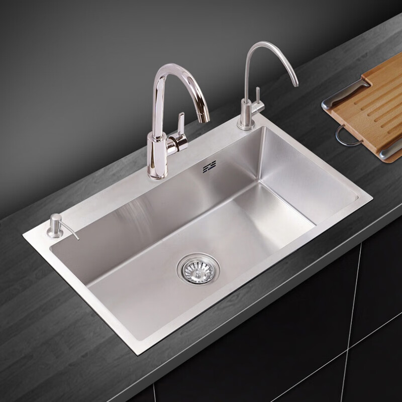 Ye Yu kitchen sink double-slot SUS304 stainless steel hand-made thickened dish basin package above and below the counter hand washing sink 72*40 round faucet package (plus