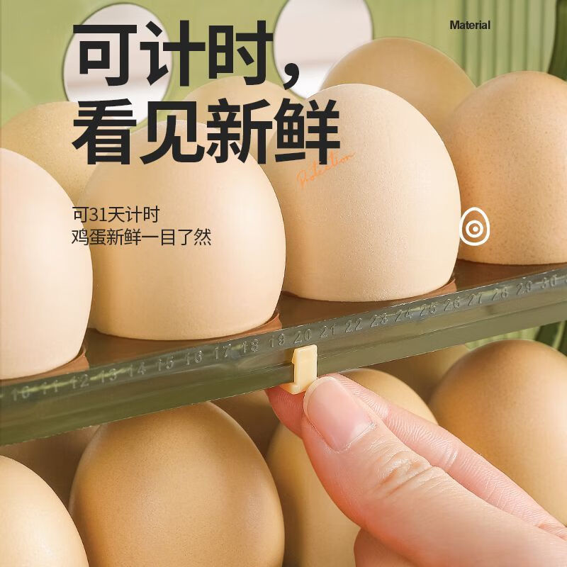 An Junsheng egg storage folding flip egg carton refrigerator side door with timer fresh-keeping egg carton egg tray egg storage device green double layer (can hold 20 eggs)