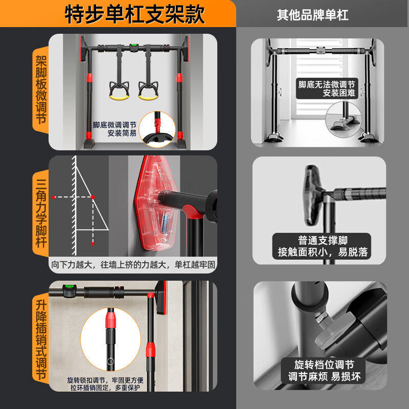 XTEP household horizontal bar indoor pull-ups for children and adults punch-free reinforced door sports fitness equipment short