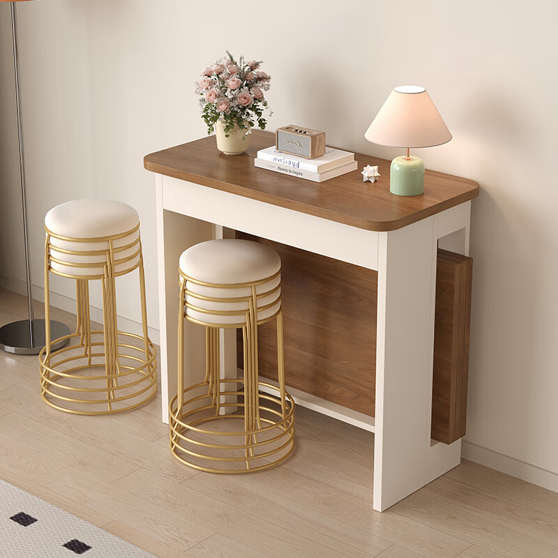 Aozhiyin folding dining table retractable small apartment living room solid wood walnut color rectangular dining table and chairs dining table 0.6 meters / folding dining table / multi-layer solid wood