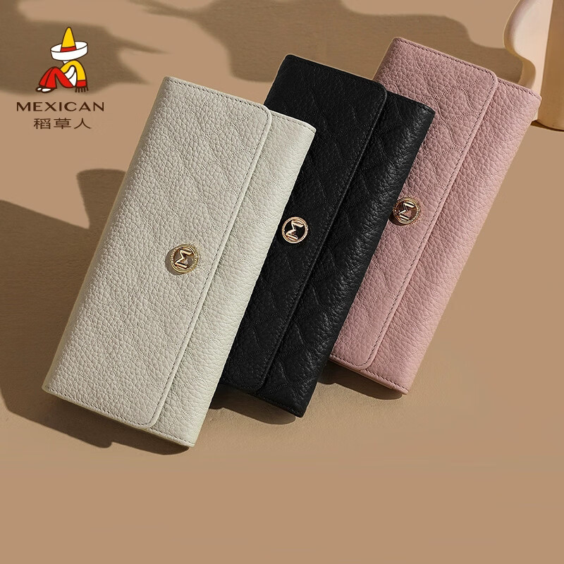 Scarecrow wallet women's long genuine leather 2025 new large capacity women's wallet first layer cowhide mobile phone clutch 10 card slots off-white 19*2.5*9.5cm 10 card slots