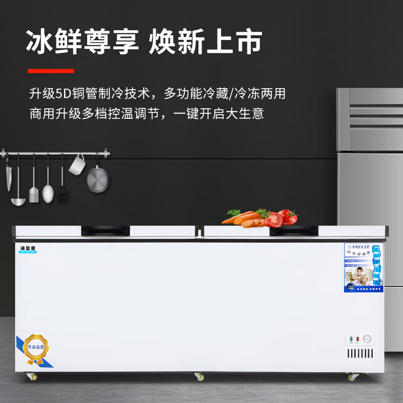 Aquamarine Freezer Commercial Large Capacity Refrigerated Freezer Horizontal Freezer Full Freezer Single and Double Temperature Household Display Cabinet Commercial Large Freezer Energy Saving Fresh Cabinet 1888 Single Temperature Copper Tube Upgrade (2.2 Meters Long) Energy Saving 60%