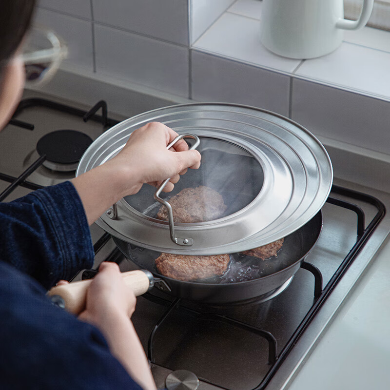 Shuangshan 304 stainless steel pot lid, wok multi-purpose tempered glass self-standing handle ladder lid, universal lid for soup pot, suitable for outer diameter 24/26/28cm pot - diameter 30.2cm