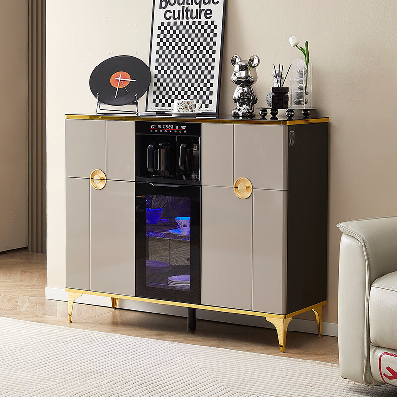 2025 new smart high-end tea bar machine with refrigerator integrated cabinet fully automatic water dispenser for living room and office light luxury gray hot and cold type three doors with refrigerator disinfection 1200*400*980