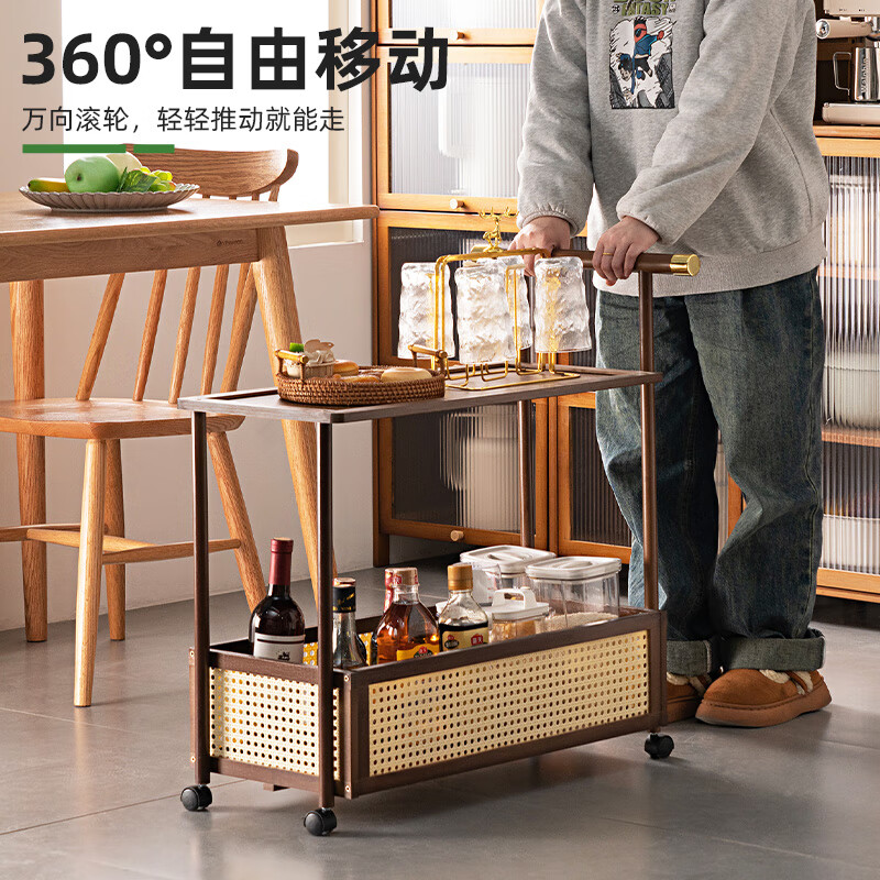 Trojan movable multi-layer dining cabinet kitchen storage rack storage dining table side cabinet wall home wine cabinet tea cabinet 360 universal roller milk white - second floor 50