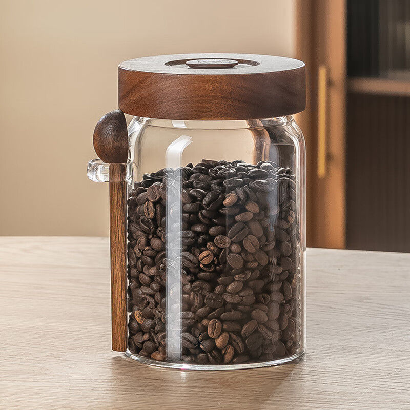 Genasi coffee bean powder special glass sealed jar high-value automatic exhaust storage jar food-grade tea jar with spoon bottle