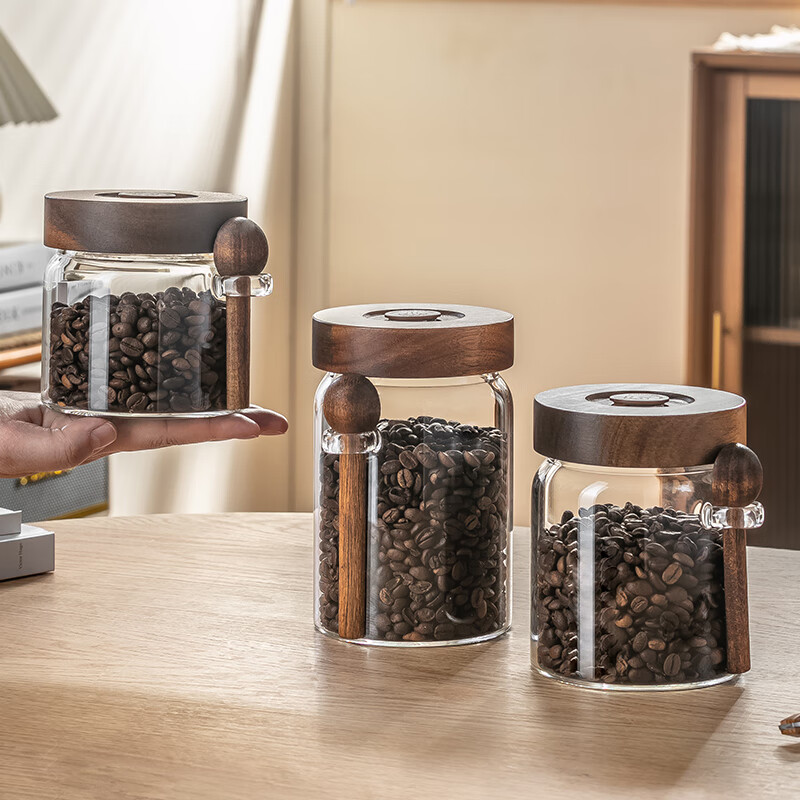 Genasi coffee bean powder special glass sealed jar high-value automatic exhaust storage jar food-grade tea jar with spoon bottle
