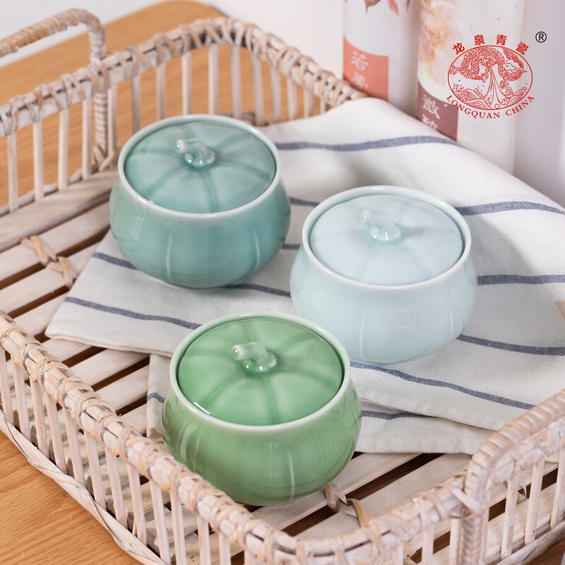 Longquan celadon stew pot ceramic water-proof stew household steamed vegetable egg custard with lid ceramic soup cup bird's nest stew pot with steamed egg bowl for soup Tianqing