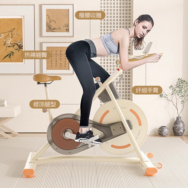 Xinjuli dynamic bicycle exercise bike indoor household bicycle sports equipment cycling bicycle silent fitness equipment stepless speed adjustment ultra-quiet exercise bike beige model