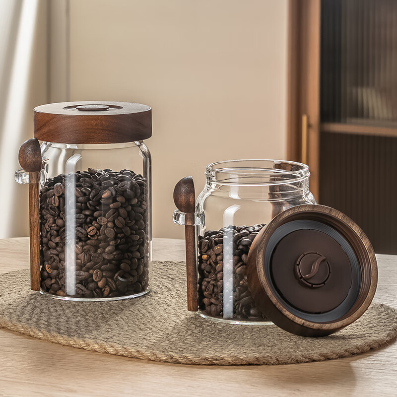 Genasi coffee bean powder special glass sealed jar high-value automatic exhaust storage jar food-grade tea jar with spoon bottle