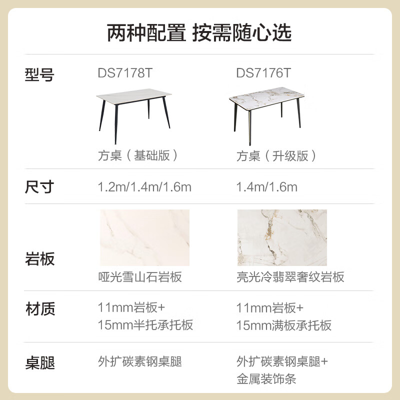 KUKA modern simple slate dining table home dining table dining table and chair combination DS7178T 1.4M single table + folded gray chair 4