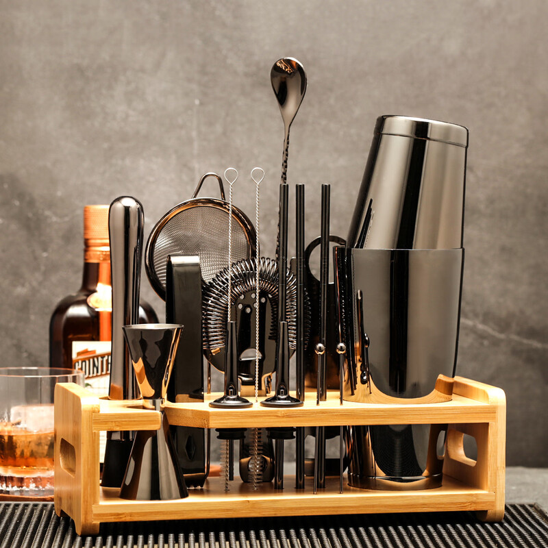 Bar Soul Professional Bartending Set 304 Stainless Steel Cocktail Making Tools Gift Box Set Mixer Set Walnut Three-Section Mirror Gift Box Edition