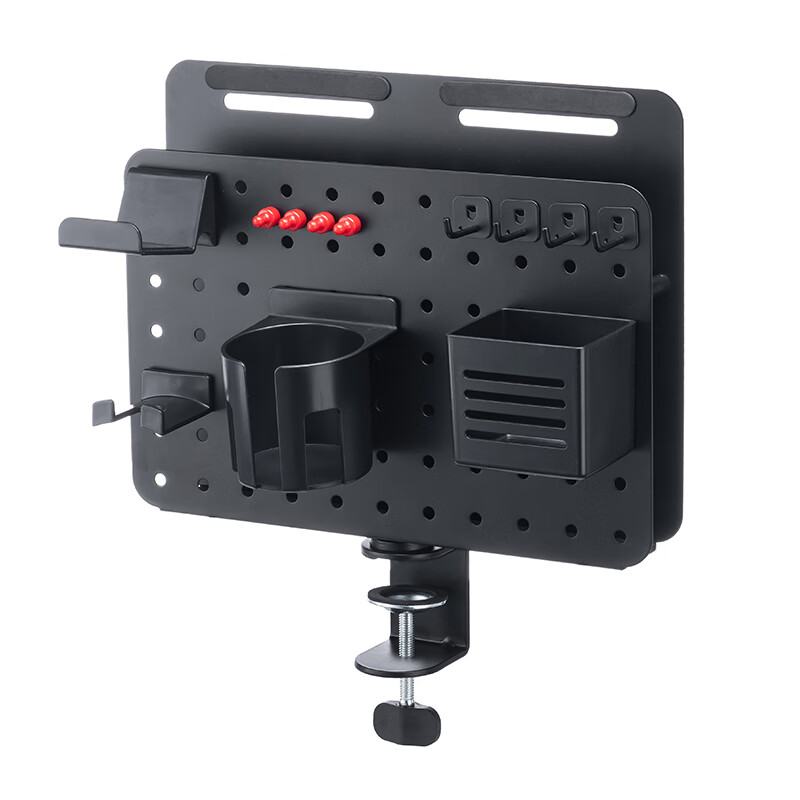 SANWA Rotatable Desktop Perforated Board Stand Laptop Stand Deskside Tablet Storage Rack Hangable Headphone Handle Pen Bucket Cup Holder Office Game Steel Cooling Black