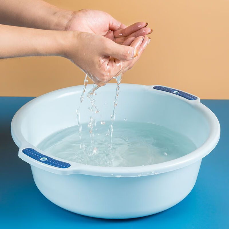 Enshousu thickened and deepened basin household large and small baby washbasin student dormitory laundry basin washing vegetables and feet plastic basin 2023 thickened anti-slip blue 2025 single + small size 26*8*18
