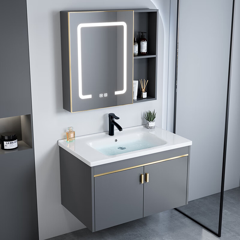 Jomoo's new bathroom washbasin cabinet combination space aluminum small apartment bathroom cabinet integrated ceramic washbasin sink dz 80 complete set + smart mirror cabinet width 48 defogging + lighting