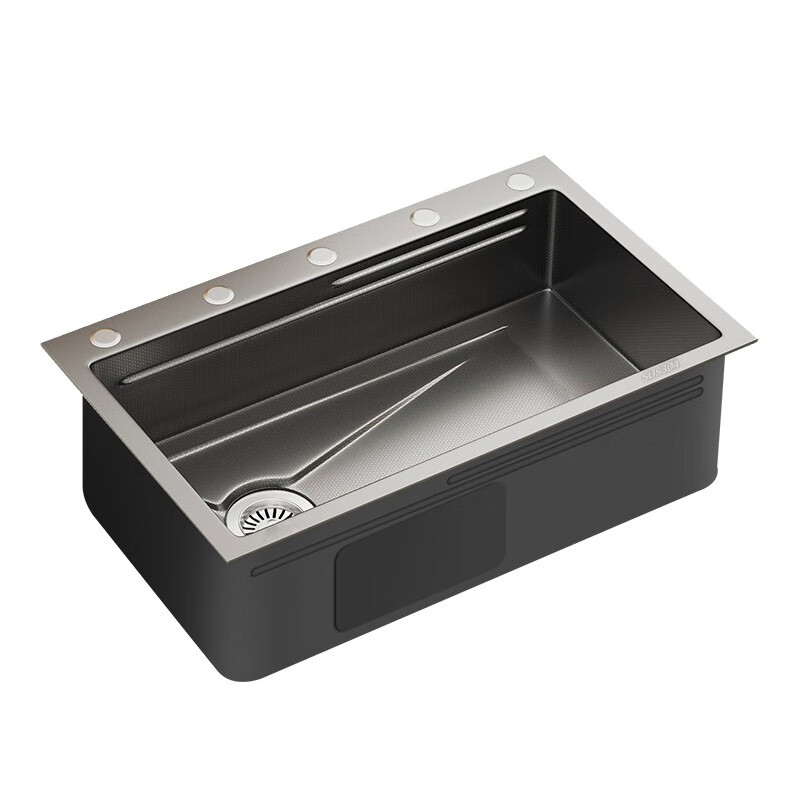 TOTO left drainage household sink 304 stainless steel under-counter washbasin millet honeycomb gun gray large single tank thickened 5MM left row C-6845