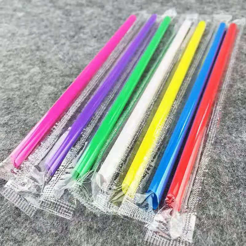 Baichao straws disposable hard tip transparent color individually packaged bulk bean berry juice milk straight thin straws 200 pieces 16*0.6 individually packaged transparent color