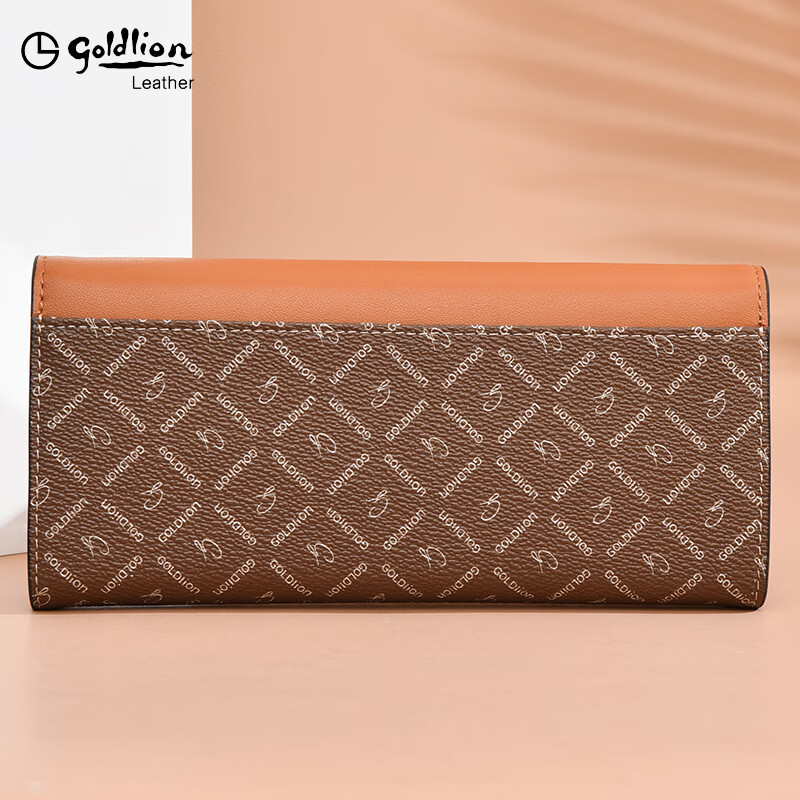 GOLDLION G+ Goldlion Wallet Women's Long Handbag Women's Bag 2025 New Handbag PVC with Genuine Leather Fashion Mom Style Coffee Color Exquisite Gift Box