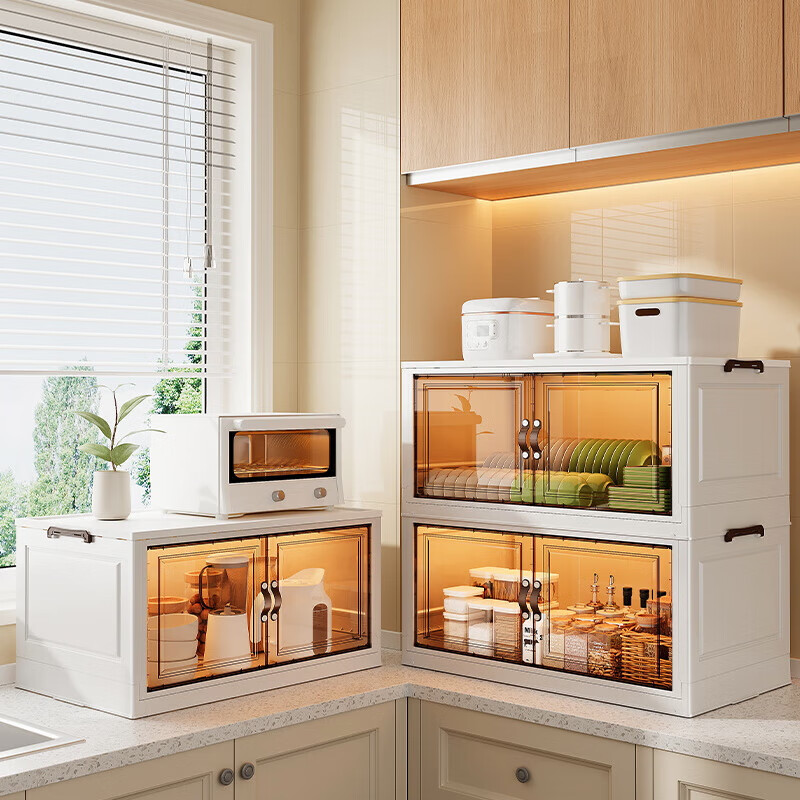 Installation-free small cupboard kitchen storage rack bowl rack tableware storage cabinet kitchen utensils dust-proof storage rack free light luxury tea 65CM five layers - universal wheel