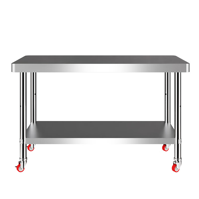 Stainless steel double-layer workbench with wheels three-layer kitchen movable storage rack home operation table vegetable cutting table length 60 width 60 height 80 three layers with wheels