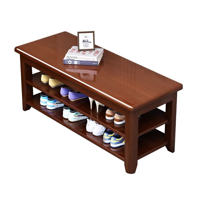 Wenjiang solid wood shoe changing stool home door shoe cabinet and stool integrated entry-level Internet celebrity multi-layer multi-functional shoe rack floor-standing shoe rack 100% all solid wood 0.6 meters walnut color second floor