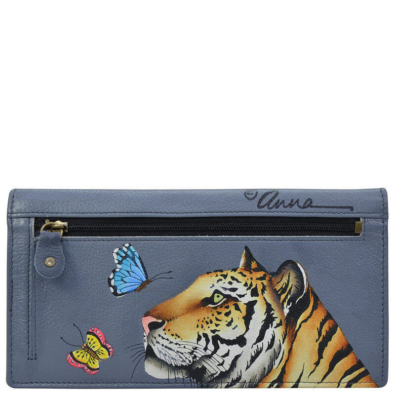 Anna by Anuschka Women's Hand Painted Leather Bifold Clutch, Royal Tiger Royal Tiger One Size