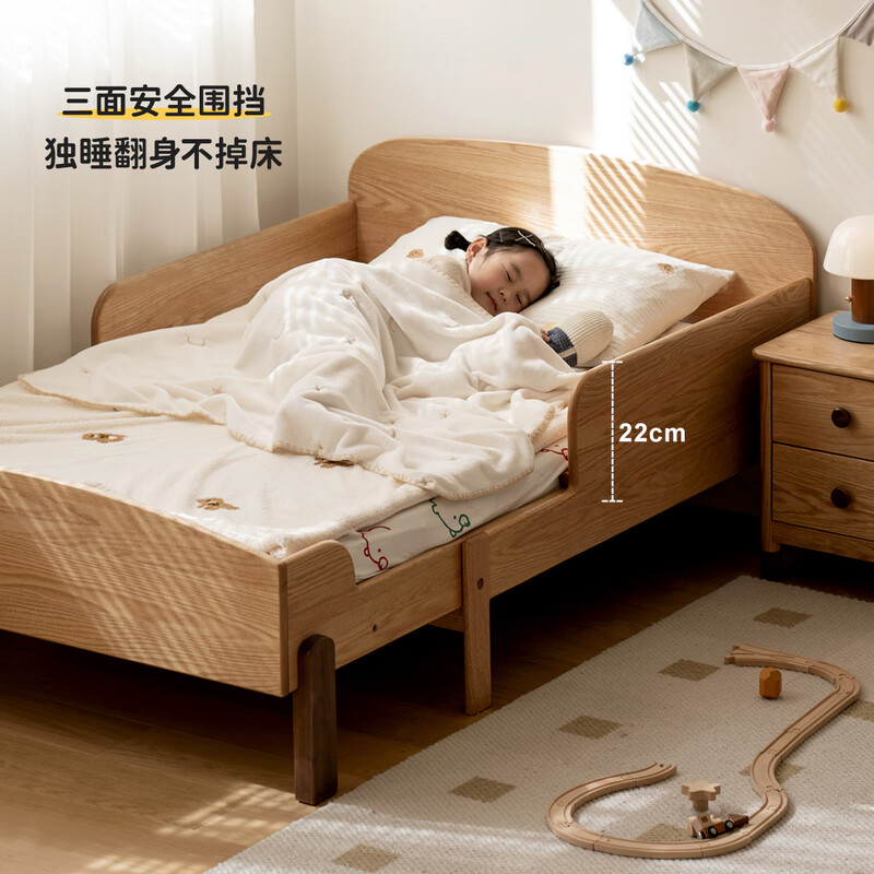 Genji Muyu children's furniture children's bed solid wood bed with guardrails retractable single bed splicing bed youth pull-out bed bed + mattress 0.8*2m