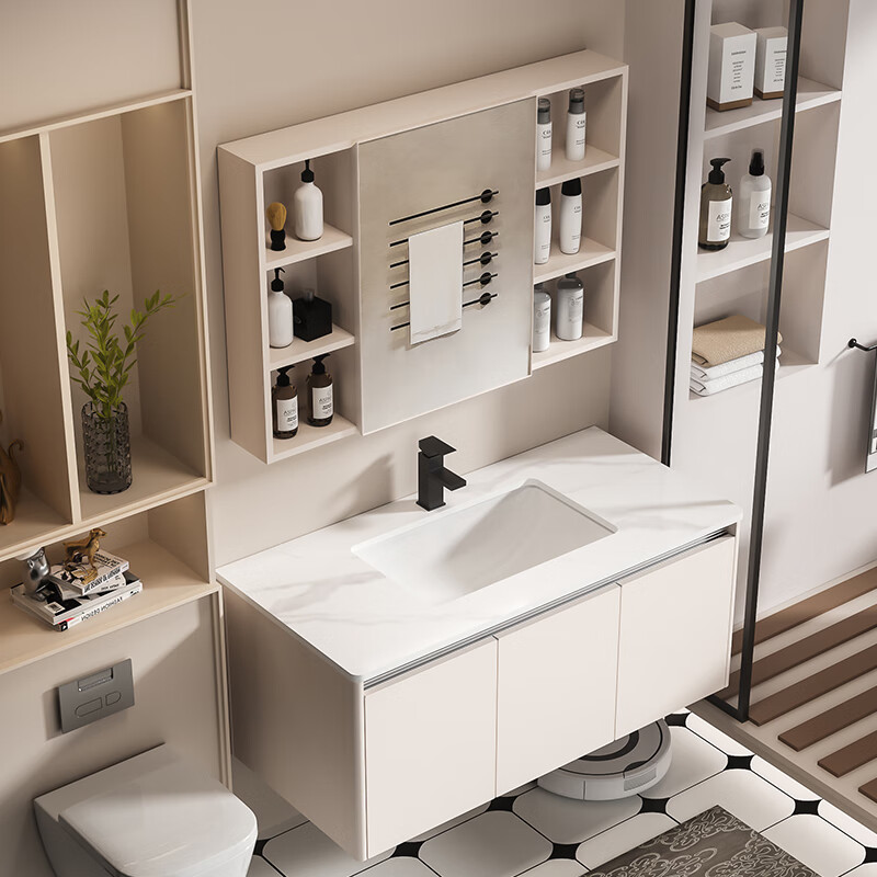 MUlisi thickened honeycomb aluminum bathroom cabinet combination intelligent integrated ceramic basin bathroom cabinet washstand bathroom washbasin cabinet 60*40 khaki + ceramic basin + mirror cabinet