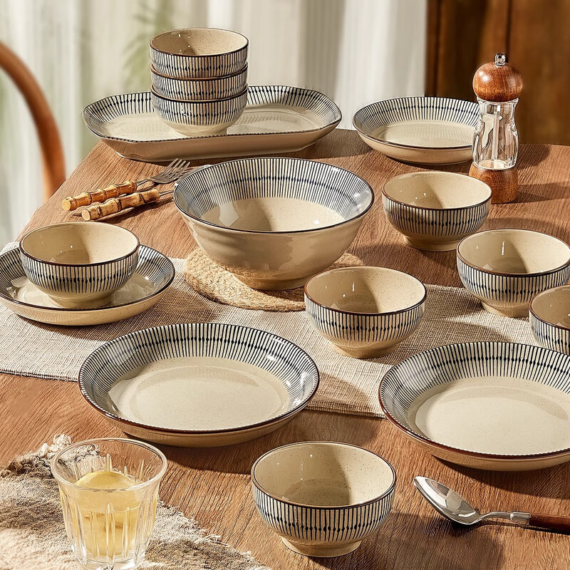 Persson underglaze color ceramic tableware set for home use 2026 new dishes, plates and bowls Japanese style housewarming dishes and chopsticks gift box/JD Logistics 6-person meal 33-piece set