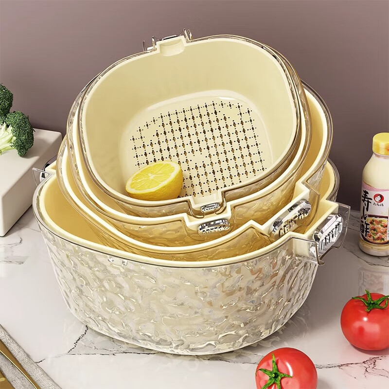 Added double-layer sink drain basket six-piece set multi-functional kitchen home new fruit plate living room washing vegetable basket