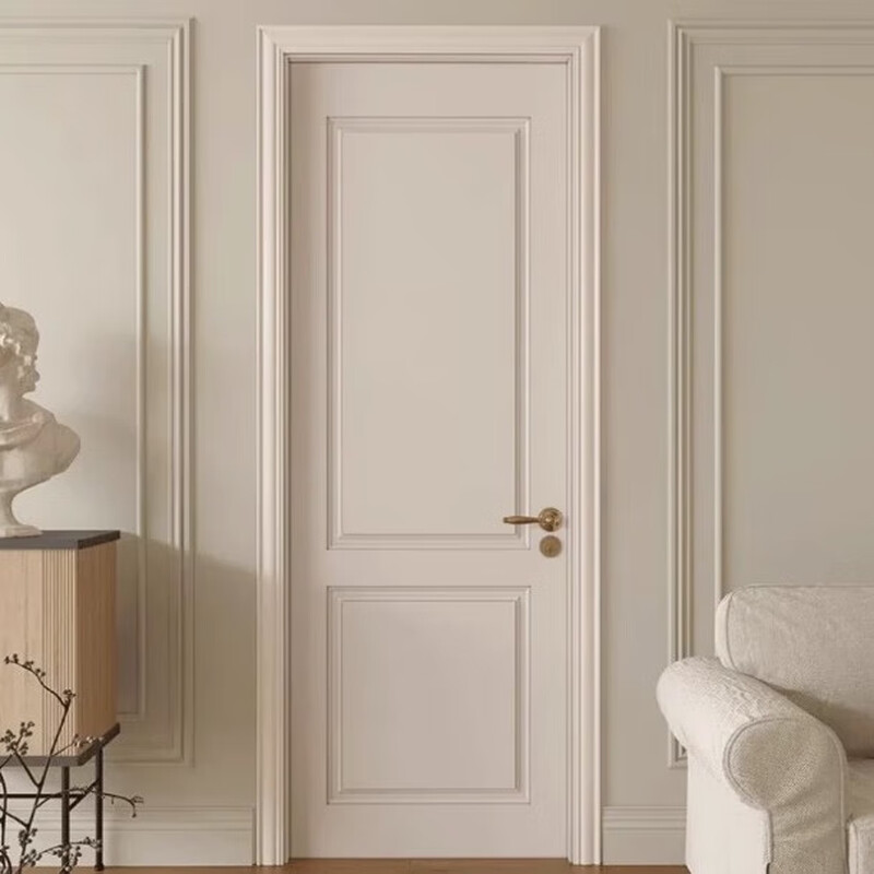 Solid wood door, bedroom door, French cream style painted door, silent interior door, retro door, white solid wood composite door, solid wood composite, custom-made, pre-payment
