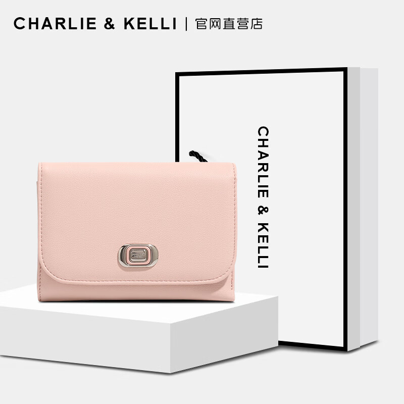 CHARLIE&KELLI CK brand wallet women's 2026 new short wallet multi-card slot coin purse card holder pink practical birthday gift for girlfriend and wife
