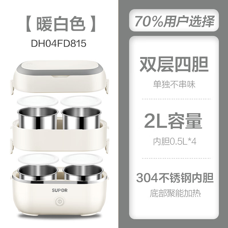 Sunair Heated Lunch Box Plug-in for Office Workers Insulation Electric Steaming Self-Heating Lunch Box Portable Lazy Artifact Warm White Double Layer Four Bile