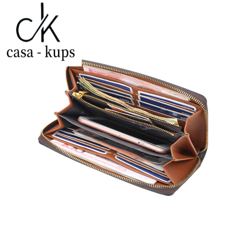 Casa-kups genuine leather women's wallet 2025 new high-end long wallet multi-functional simple zipper large capacity N5567 brown collection priority delivery