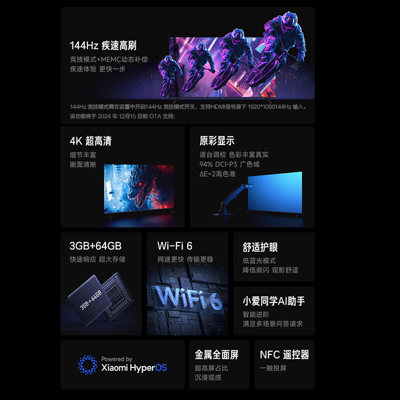 Xiaomi (MI) TV REDMI A Pro 65 2025 Energy Saving Edition Package Installation Version (Telescopic Hanger Comes with Installation Integrated) 65-inch 144Hz High Brush Level 2 Energy Efficiency Trade-in