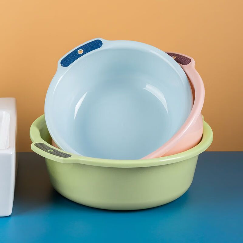 Enshousu thickened and deepened basin household large and small baby washbasin student dormitory laundry basin washing vegetables and feet plastic basin 2023 thickened anti-slip blue 2025 single + small size 26*8*18