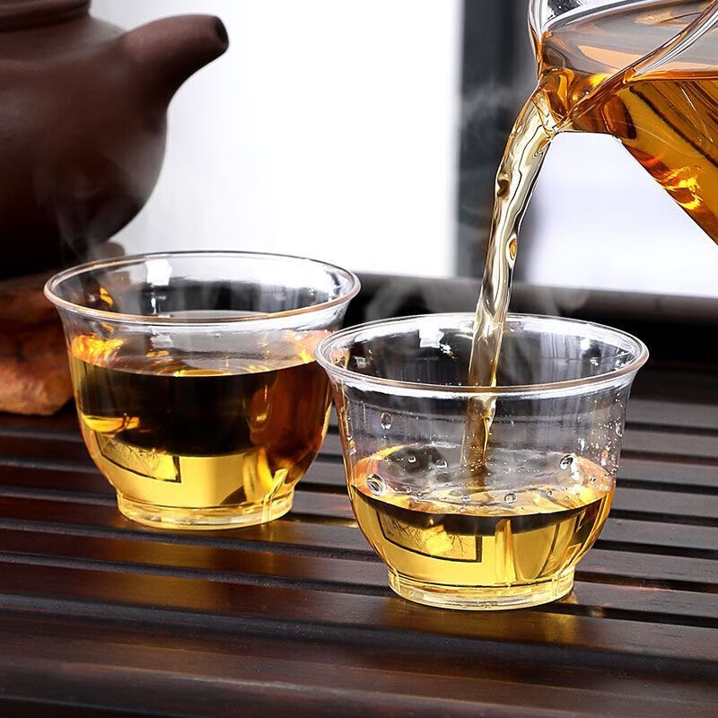 Disposable tea cup, thickened heat-resistant Kung Fu tea cup, high-end transparent crystal cup, office reception cup, tea cup, 100 pieces (60ml)
