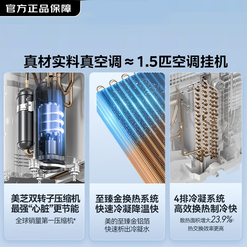 Midea mobile air conditioner, home portable all-in-one machine, no drainage and no installation required, dual-pipe optional full DC variable frequency household dehumidification, kitchen air conditioner, vertical air conditioner, outdoor air conditioner, large 1.5 HP single cooling | variable frequency dual pipe | energy saving