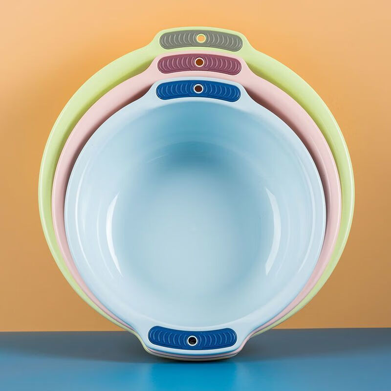Enshousu thickened and deepened basin household large and small baby washbasin student dormitory laundry basin washing vegetables and feet plastic basin 2023 thickened anti-slip blue 2025 single + small size 26*8*18