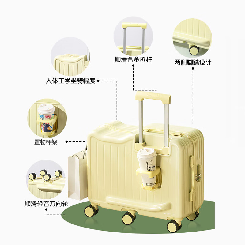 Bei Chuzhong children's suitcase can ride and sit on the small boarding case, baby walking suitcase, trolley case on the plane, student riding case, blue, upgraded six wheels + pedals + cup holder