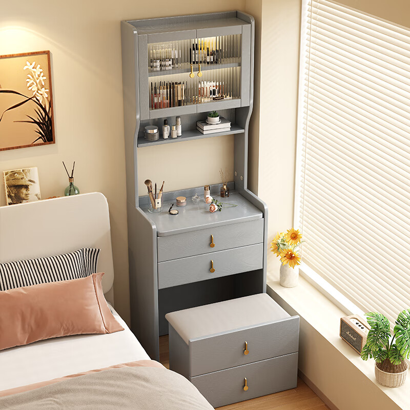 Fangjing solid wood dresser modern minimalist bedroom dressing table small apartment flip bedside storage cabinet desk bookshelf integrated walnut #solid wood flip dresser imported rubber wood no veneer 48cm*40cm*180cm