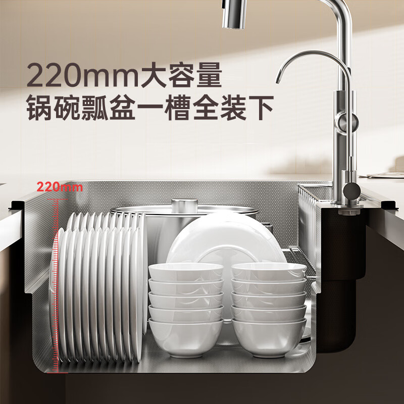 Xiaomi Japanese-style stainless steel large single-slot multi-functional kitchen sink dish basin household dishwashing basin handmade countertop Xiaomi 7548 simple model without faucet Xiaomi gray single sink