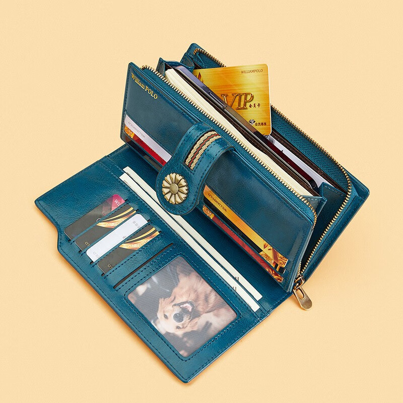 WILLIAMPOLO Paul Wallet Women's First Layer Cowhide Genuine Leather Long Wallet Handbag Multiple Card Slots Multi-Function Bag Women's Card Bag Trendy Yellow