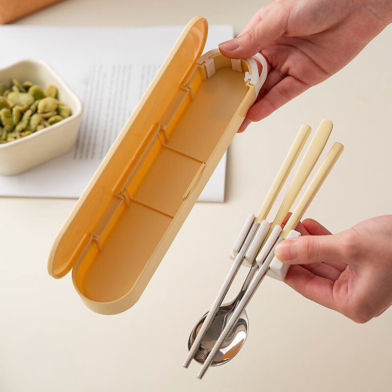 Onlycook304 stainless steel portable cutlery box set with hook chopsticks spoon set student cutlery set green